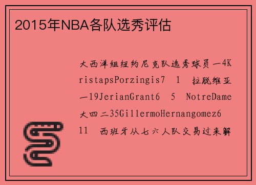2015年NBA各队选秀评估